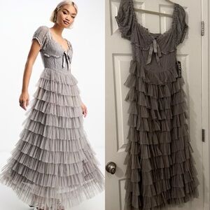 NWT Amy Jane London Sofia Maxi Dress Grey From ASOS Bridgerton Regency Style